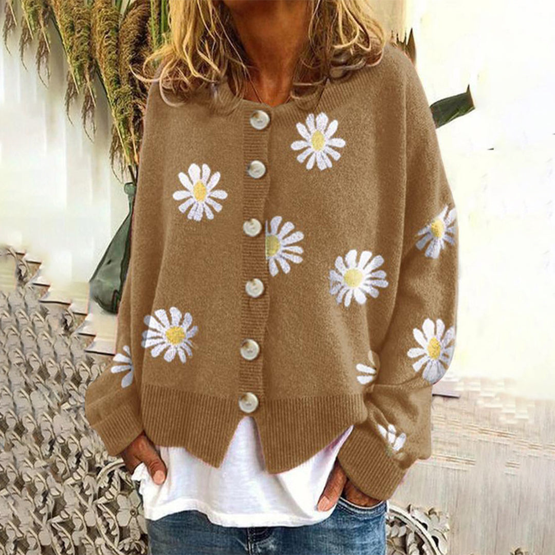 Damen - Strickpullover - Weiche strick - Floral mit langen Ärmeln - Bequemer und stilvoller Pullover für jeden Anlass