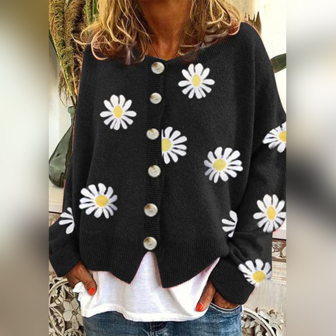 Damen - Strickpullover - Weiche strick - Floral mit langen Ärmeln - Bequemer und stilvoller Pullover für jeden Anlass