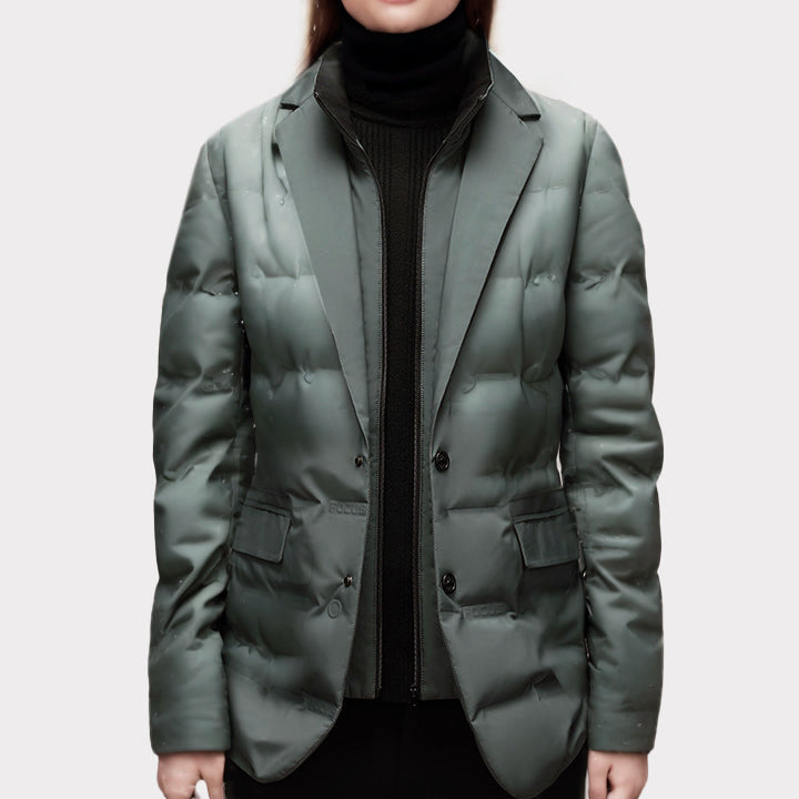 Damen - Puffer Blazer Jacke - Stil mit gekerbtem Revers - Modische und warme Übergangsjacke