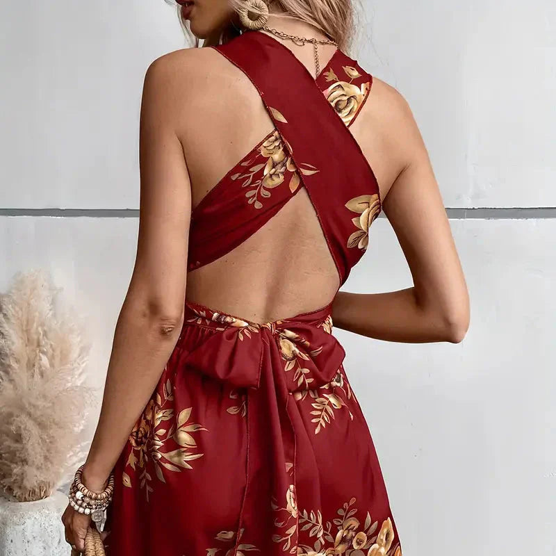 Damen - Floral Playsuit - Atmungsaktivem Polyester - V-Ausschnitt, Rückenfrei - Ideal für Partys und Freizeit