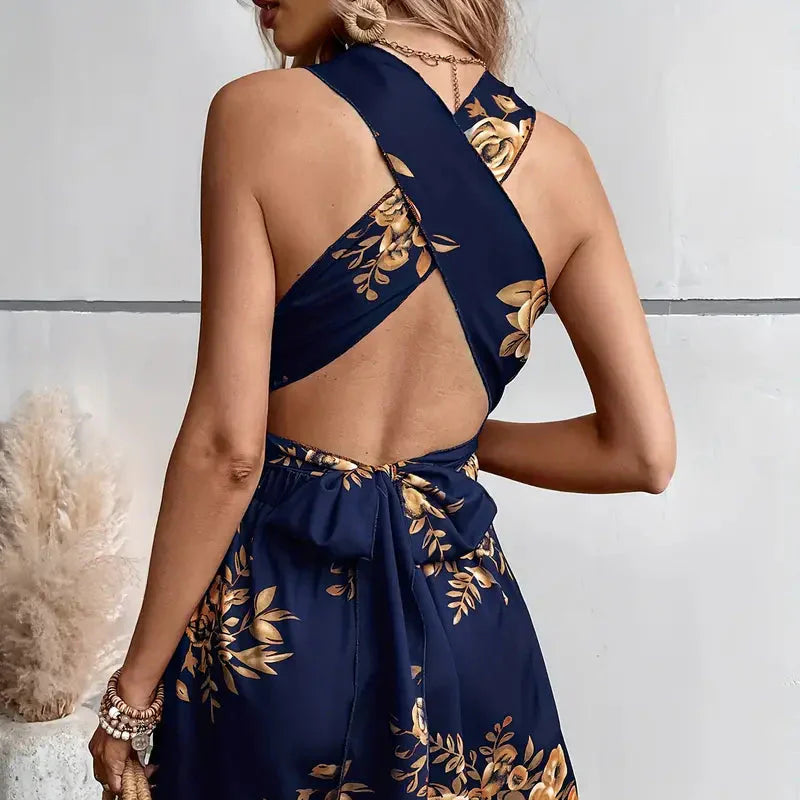 Damen - Floral Playsuit - Atmungsaktivem Polyester - V-Ausschnitt, Rückenfrei - Ideal für Partys und Freizeit
