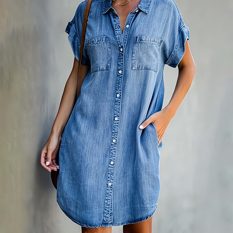 Damen - Mini Button-Down Hemdkleid - Bequemer Baumwollstoff - Zeitlose Eleganz für jede Gelegenheit