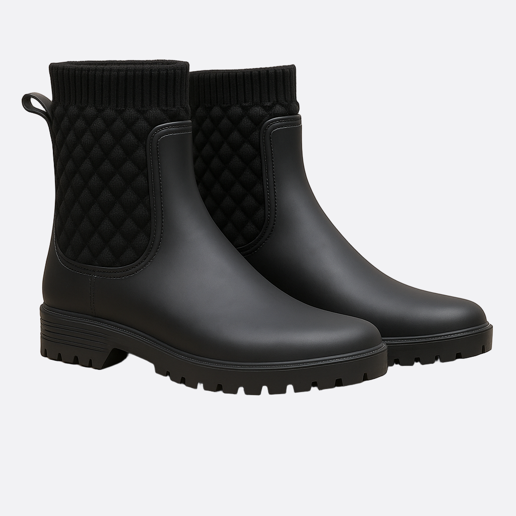 Gesteppte Strick-Regenstiefel für Damen - Bequeme Slip-On Gummistiefel - Ideal für Nasses Wetter
