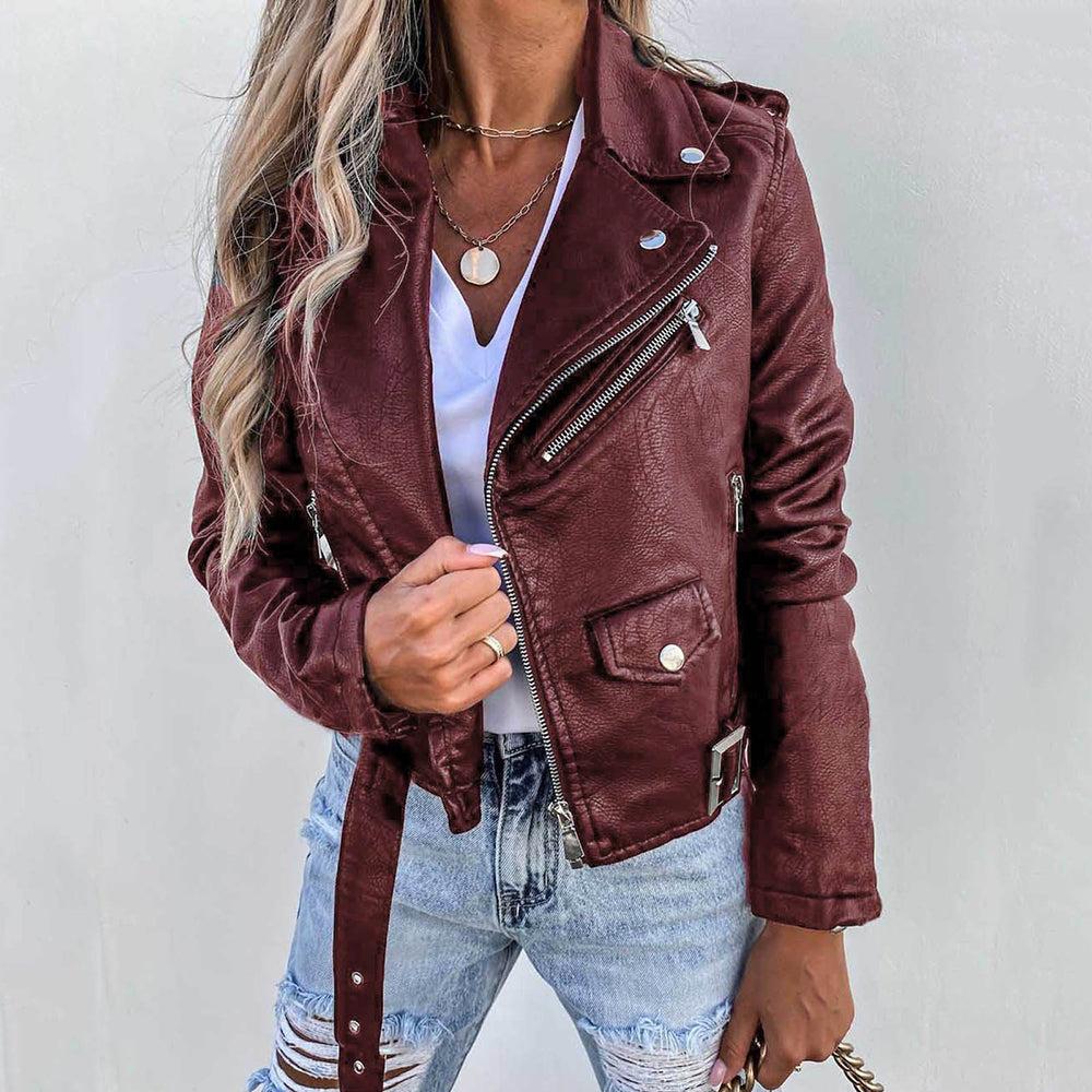 Damen - Jacke - Kunstleder - Gürtel und Reißverschluss - Modische Jacke für jeden Anlass