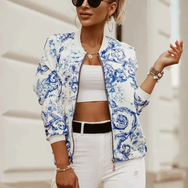 Damen - Bomberjacke mit Blumenmuster - Strapazierfähigem Stoff - Leichtes, stylisches Design - Trendige Oberbekleidung
