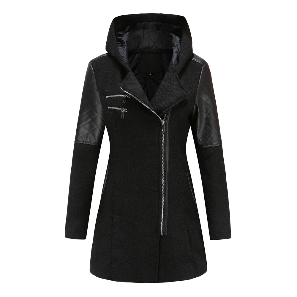 Damen - Asymmetrischer Mantel - Reißverschluss und Steppeinsätzen - Stilvoll und modern