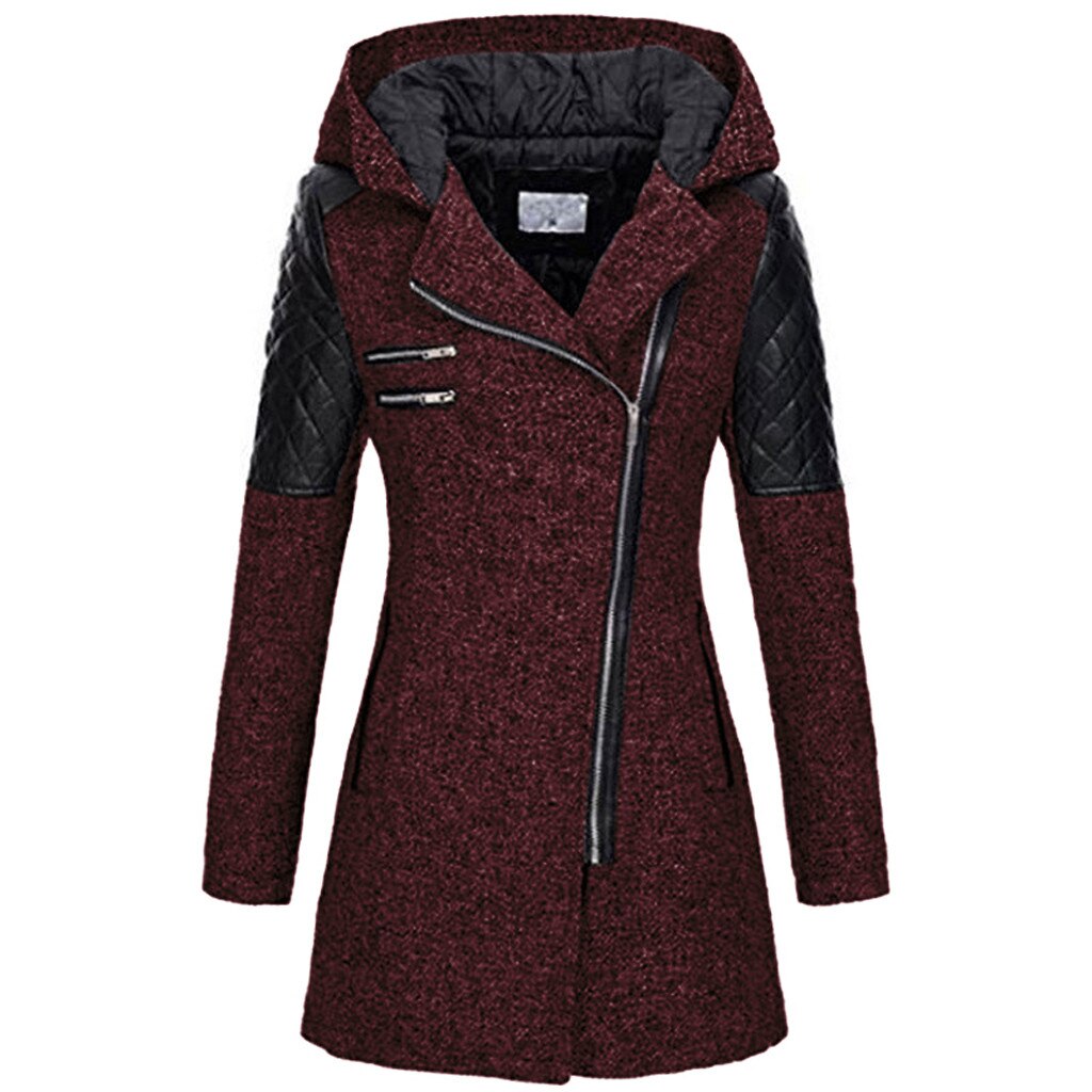 Damen - Asymmetrischer Mantel - Reißverschluss und Steppeinsätzen - Stilvoll und modern