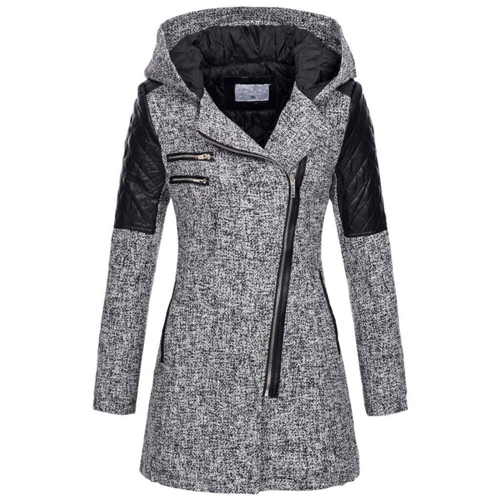 Damen - Asymmetrischer Mantel - Reißverschluss und Steppeinsätzen - Stilvoll und modern