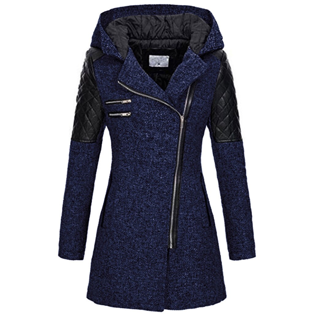 Damen - Asymmetrischer Mantel - Reißverschluss und Steppeinsätzen - Stilvoll und modern