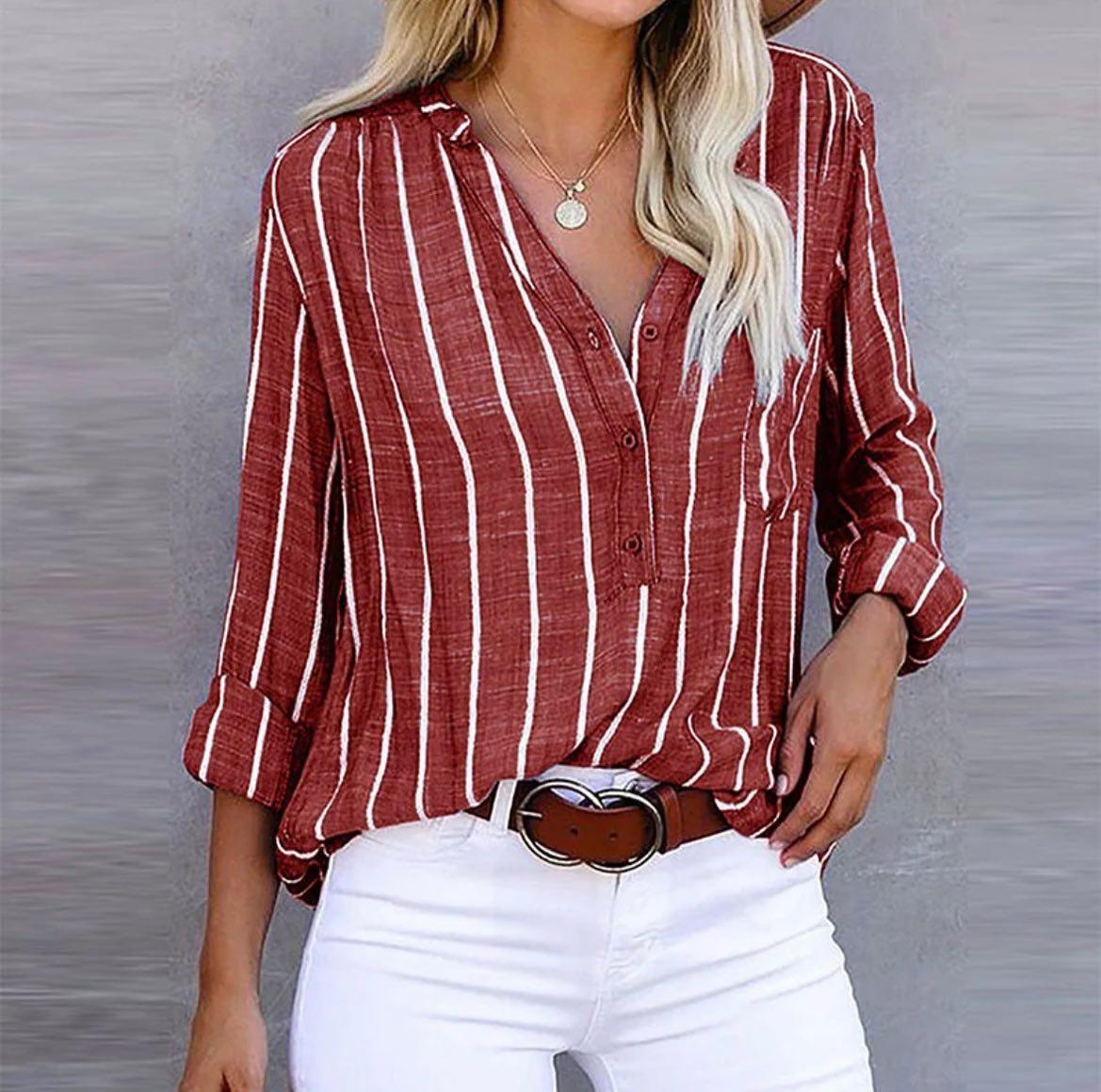 Damen - Elegante Streifenbluse - Leichtes Gewebe - Stylisches Top für jeden Anlass
