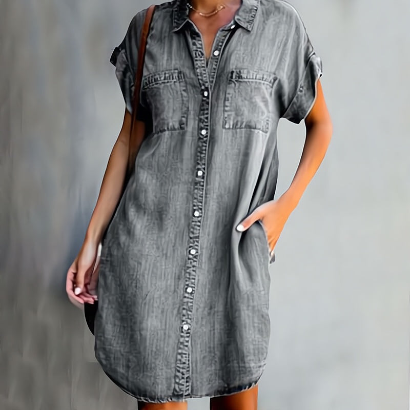 Damen - Mini Button-Down Hemdkleid - Bequemer Baumwollstoff - Zeitlose Eleganz für jede Gelegenheit