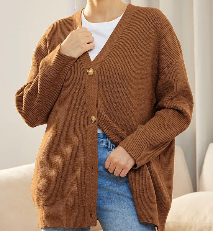 Damen - Gemütliche Strickjacke - Übergröße - Weicher Rippenstrick für perfekten Komfort