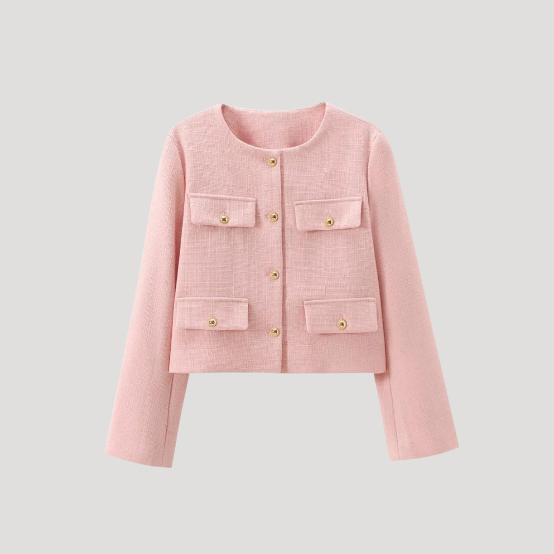 Damen - Gekürzte Strickjacke mit Taschen - Knopfleiste - Stilvolle und Bequeme Strickmode
