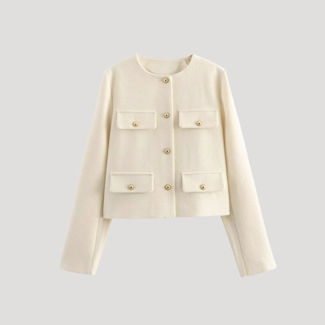 Damen - Gekürzte Strickjacke mit Taschen - Knopfleiste - Stilvolle und Bequeme Strickmode