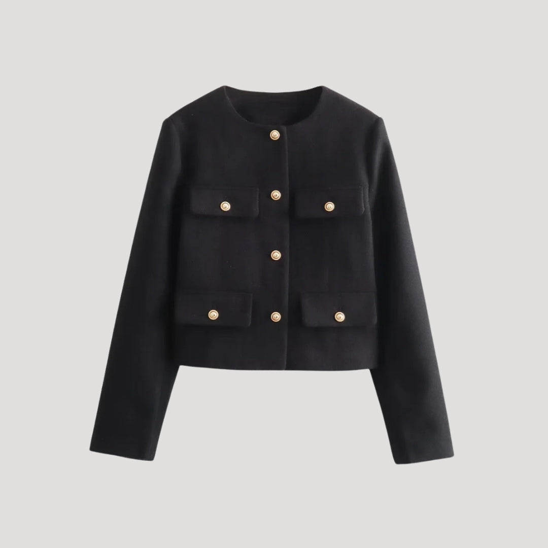 Damen - Gekürzte Strickjacke mit Taschen - Knopfleiste - Stilvolle und Bequeme Strickmode