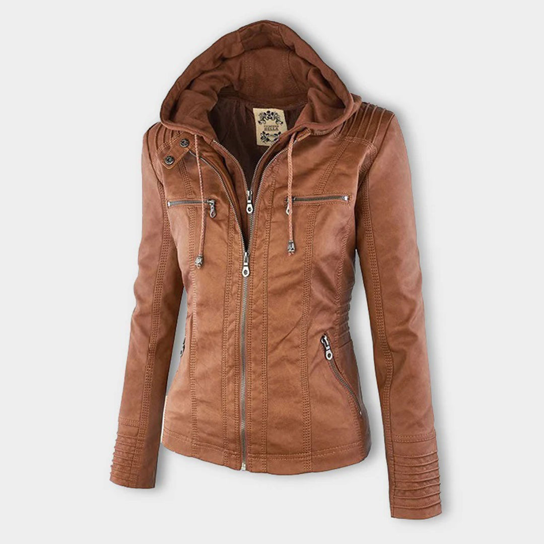 Damen - Leichte Lederjacke - PU-Leder - Abnehmbare Kapuze - Stilvolles Design für jeden Anlass