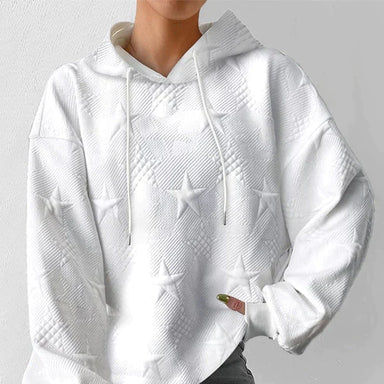 Damen - Weißer Langarm Strick Hoodie - Bequemes Material - Modischer Freizeitlook