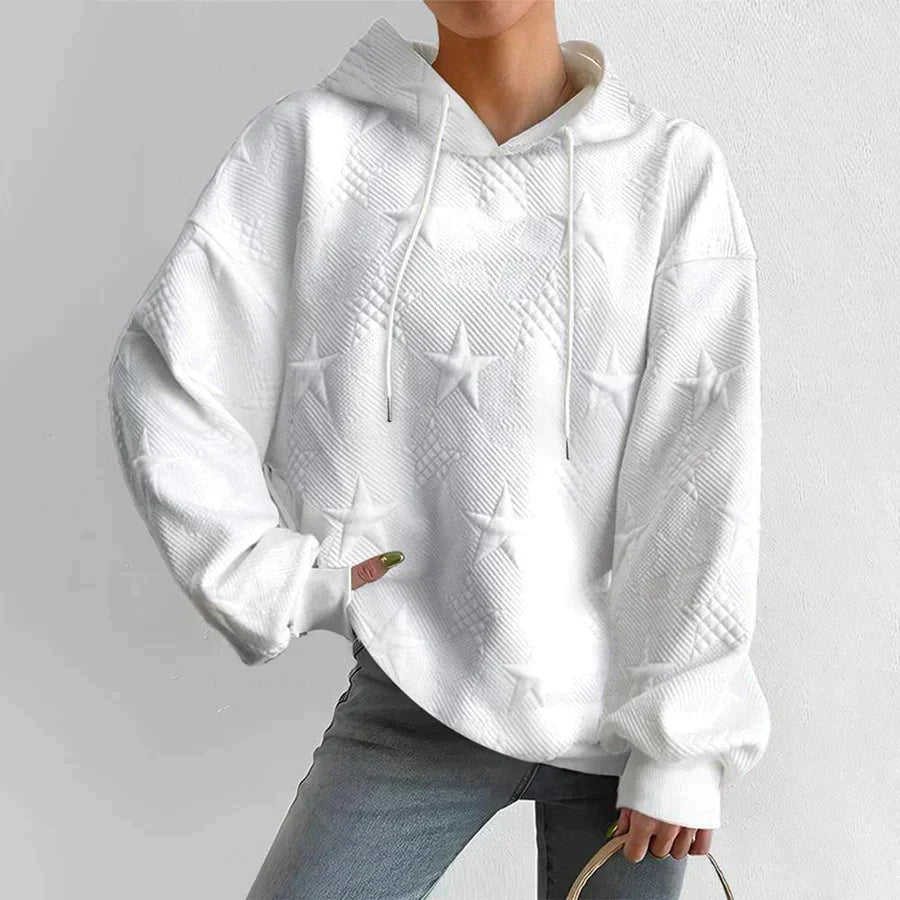 Damen - Weißer Langarm Strick Hoodie - Bequemes Material - Modischer Freizeitlook