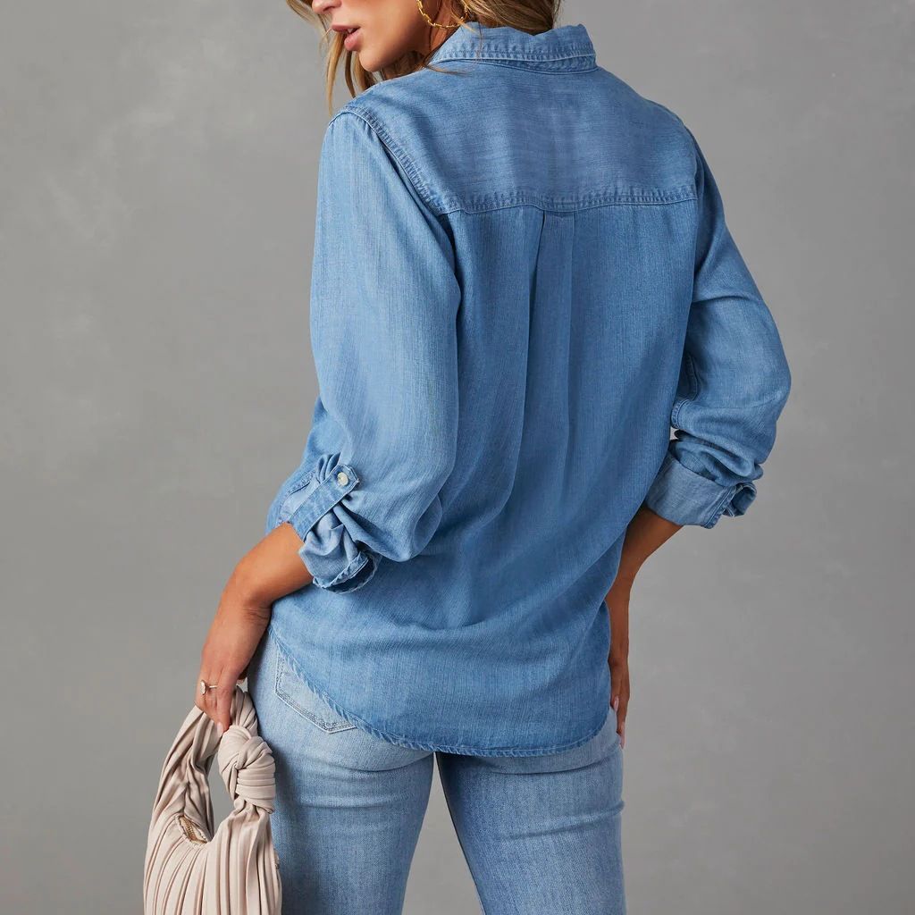 Damen - Denim Hemd - Langärmeliges - Bequemer Relaxed Fit - Stilvolles und Vielseitiges Oberteil
