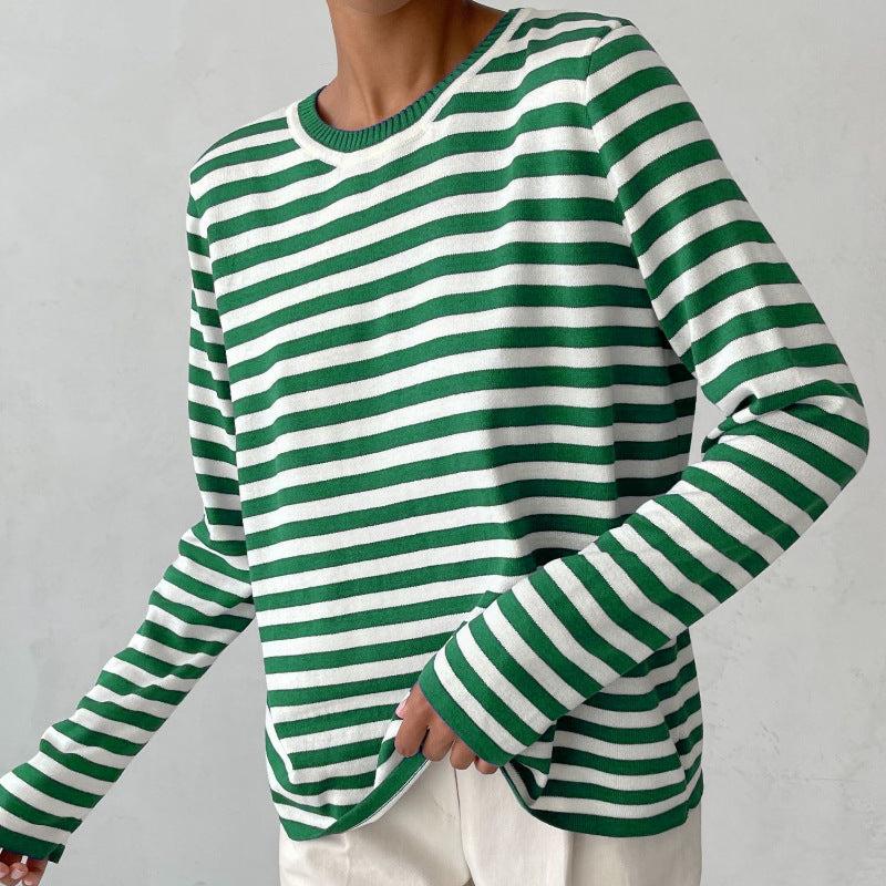 Damen - Gestreifter Strickpullover - Rundhalsausschnitt - Komfortabler Winterpullover für jeden Anlass