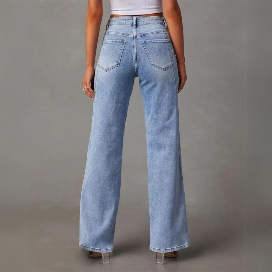 Damen - Hohe Taille Jeans - Denim - Weit geschnittene, stylische & bequeme Passform für jeden Anlass