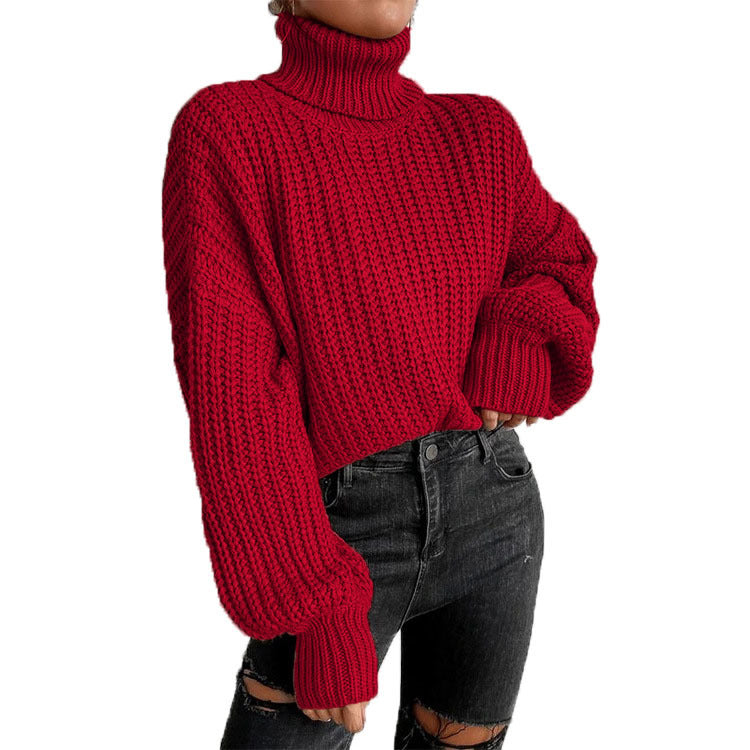 Damen - Strickpullover - Hoher Kragen - Bequem und stilvoll - Lässiger Pullover für jede Gelegenheit