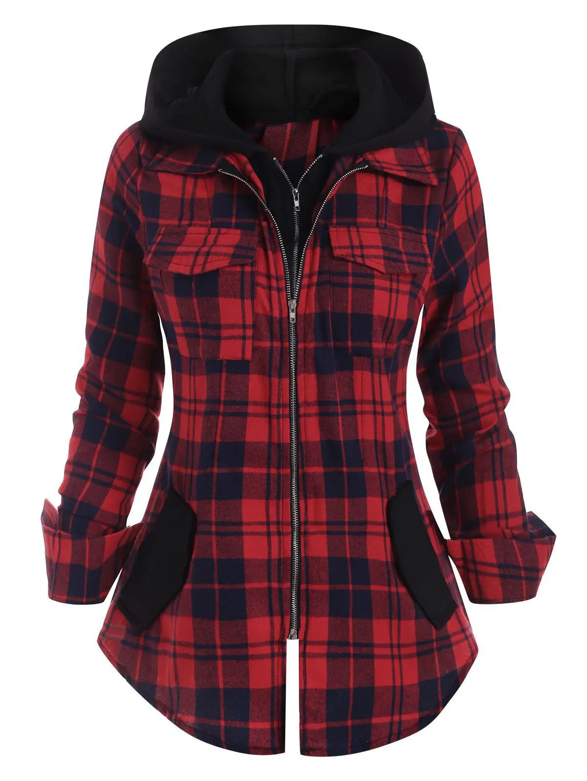 Damen - Flanell Jacke - Kapuze und Taschen - Bequeme, stylische Jacke für jede Gelegenheit