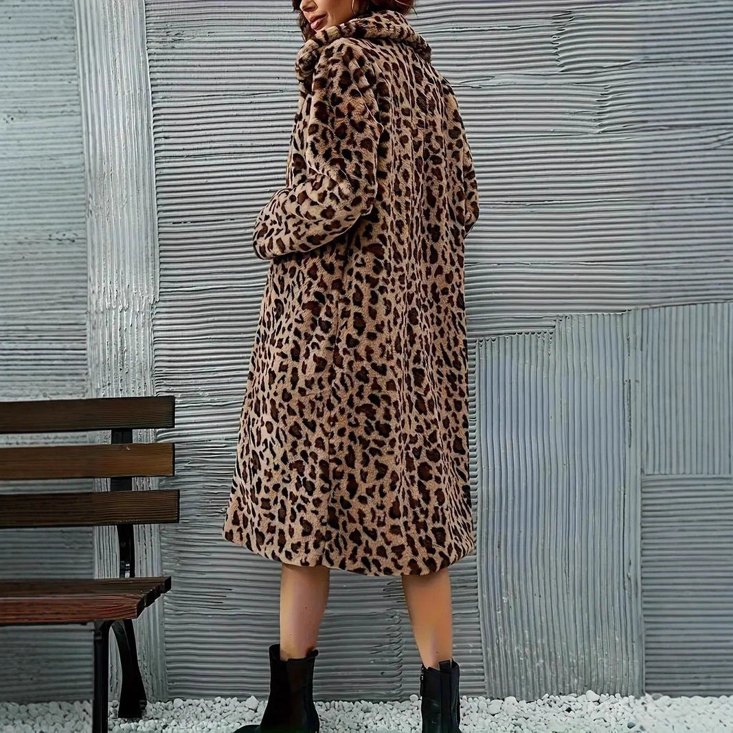 Damen - Stylischer Mantel - Leopard Kunstpelz - Gemütlich, Weich & Trendy - Perfekt für jede Gelegenheit