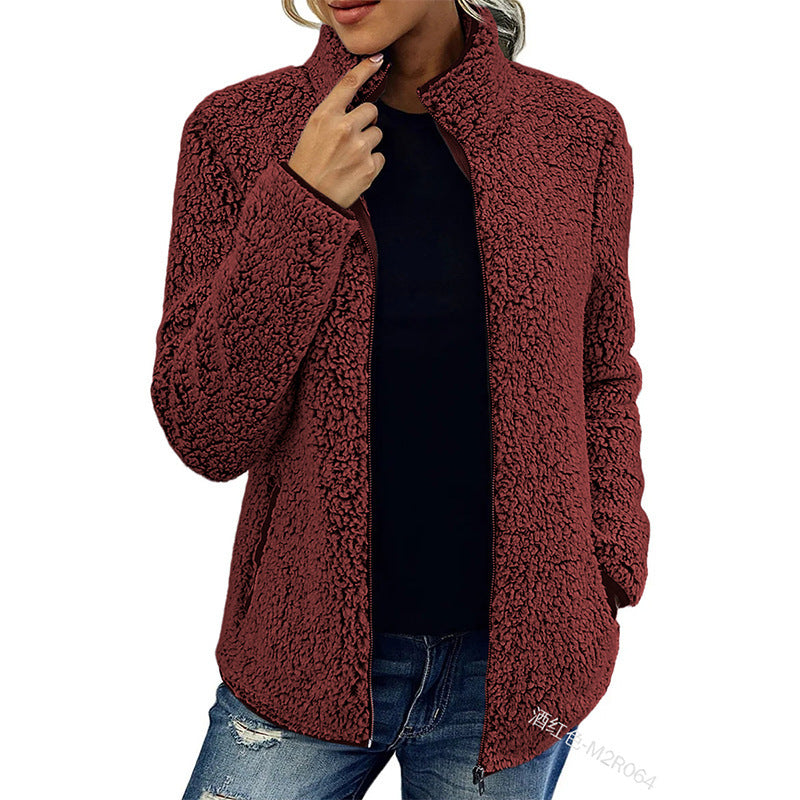 Damen - Flauschige Fleecejacke - Hoher Kragen - Weich & Bequem - Perfekt für kalte Tage