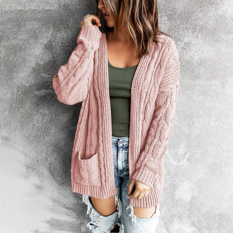 Damen - Strickjacke - Zopfmuster - Bequemer Lässige Passform - Ideale Freizeitmode