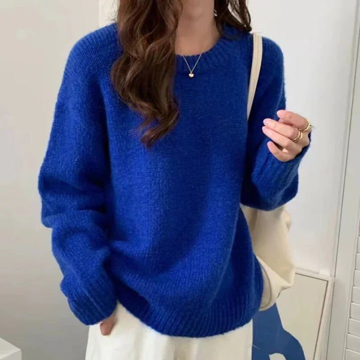 Damen - Gemütlicher übergroßer Strickpullover - Weicher Rundhalsausschnitt - Bequeme Mode für jeden Tag
