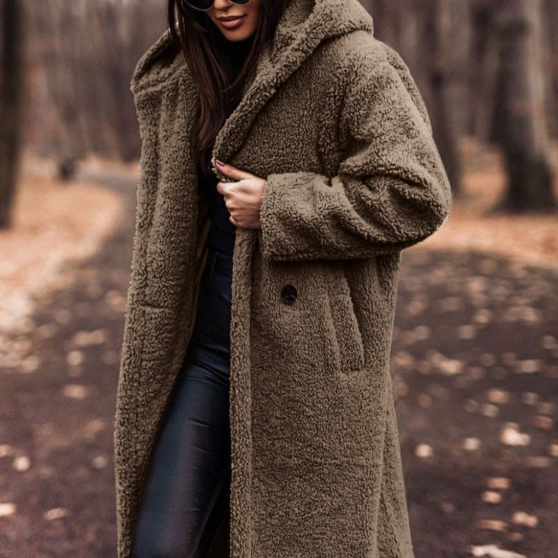 Damen - Stylischer langer Mantel mit Kapuze - Warmes Design für kühle Tage - Perfekt für den Herbst