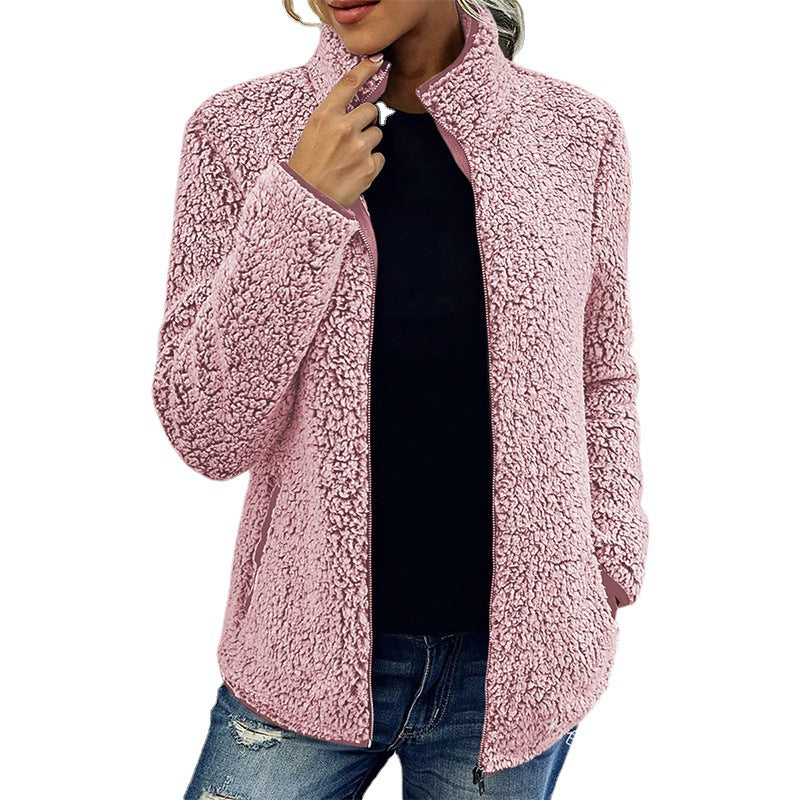 Damen - Flauschige Fleecejacke - Hoher Kragen - Weich & Bequem - Perfekt für kalte Tage