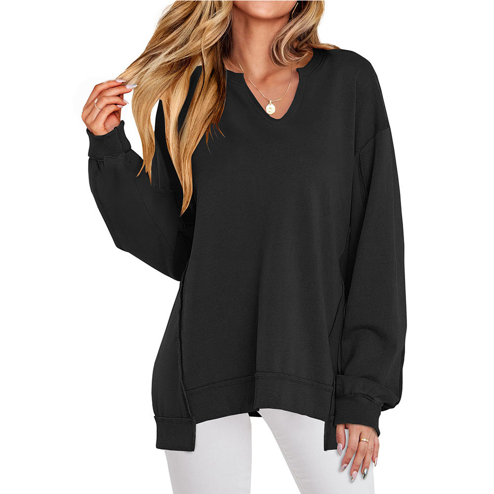 Damen - Lässiger V-Ausschnitt Pullover - Übergröße Ärmeln - Weichem Material - Modischer Begleiter