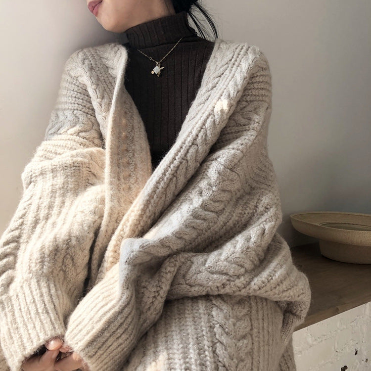 Damen - Übergroße Strickjacke - Grobes Strickmuster - Rautendesign - Modischer Begleiter für kalte Tage