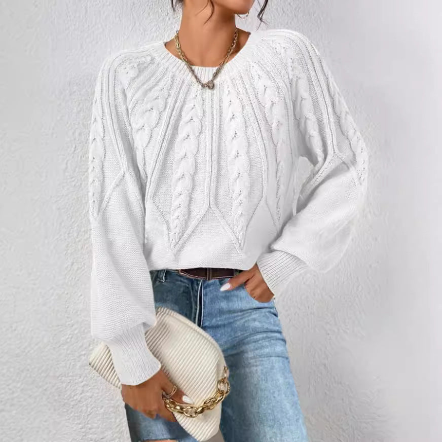 Damen - Strickpullover - Zopfmuster - Weit geschnitten