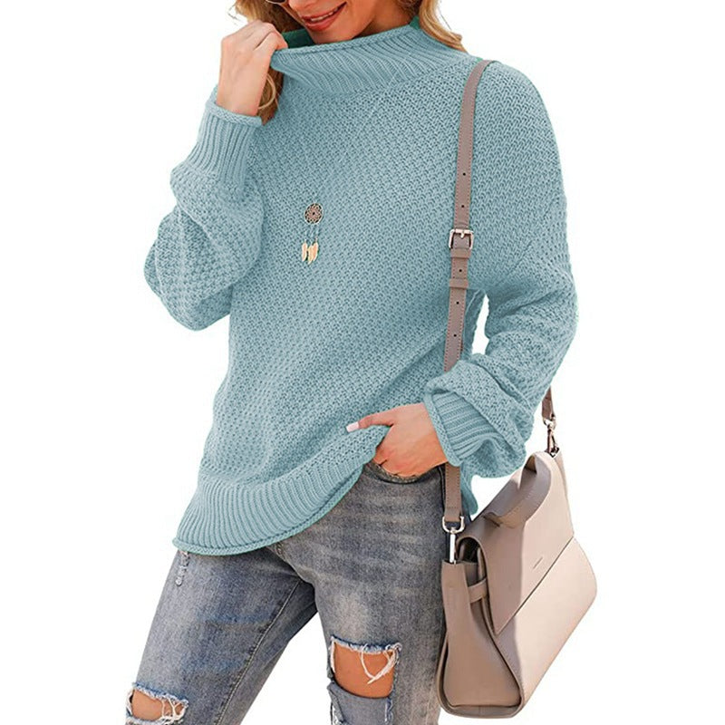 Damen - Bequemer Grobstrick Pullover - Hoher Kragen - Bequeme und Stilvolle Passform