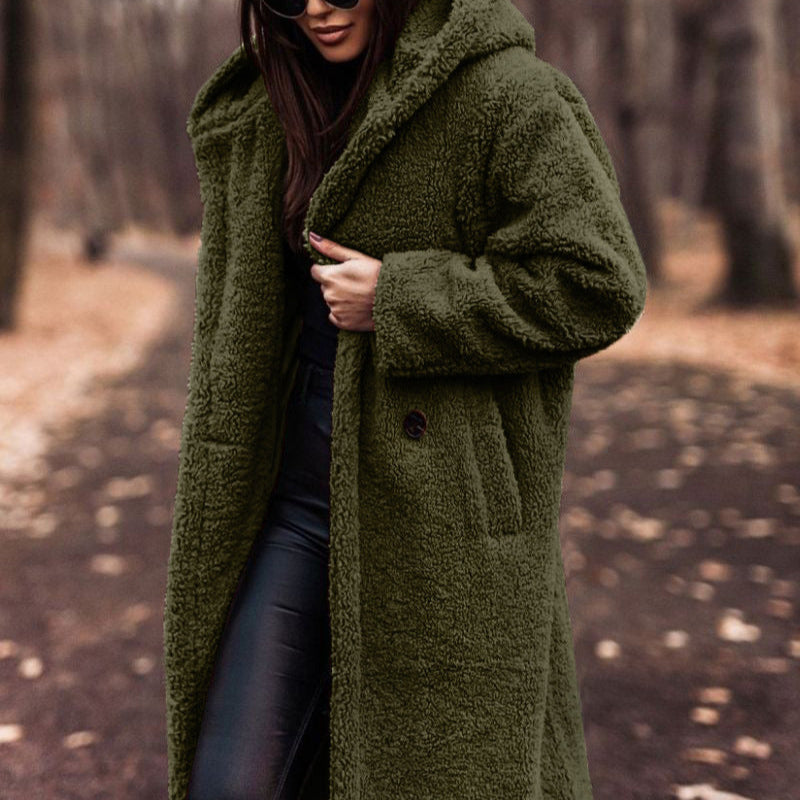 Damen - Stylischer langer Mantel mit Kapuze - Warmes Design für kühle Tage - Perfekt für den Herbst