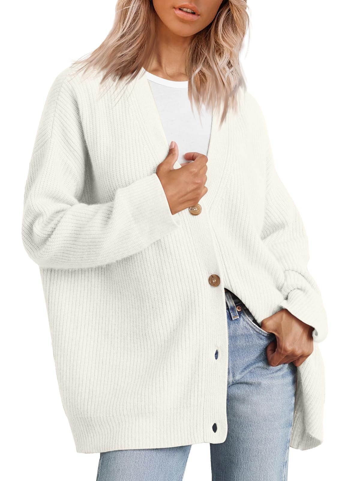 Damen - Gestreifte Strickjacke mit Knopfleiste - Weichem Strickstoff - Gemütlicher Stil für jeden Anlass