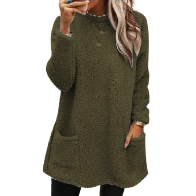 Damen - Pullover mit Taschen - Fleece - Weit geschnittener