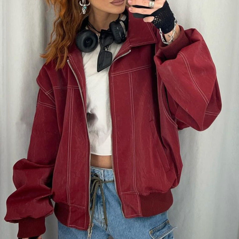 Damen - Jacke mit elastischen Manschetten - Kunstleder - Trendige Mode für jeden Anlass