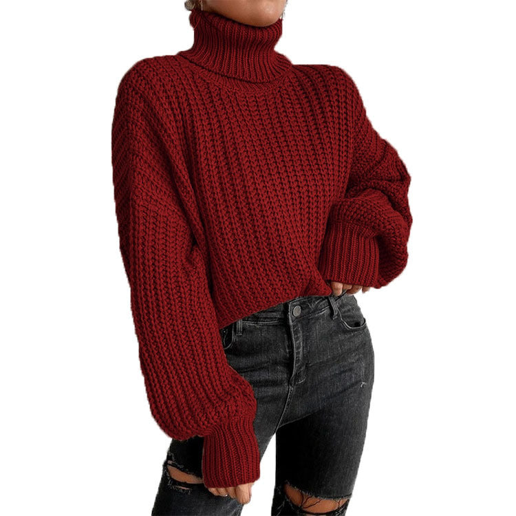 Damen - Strickpullover - Hoher Kragen - Bequem und stilvoll - Lässiger Pullover für jede Gelegenheit