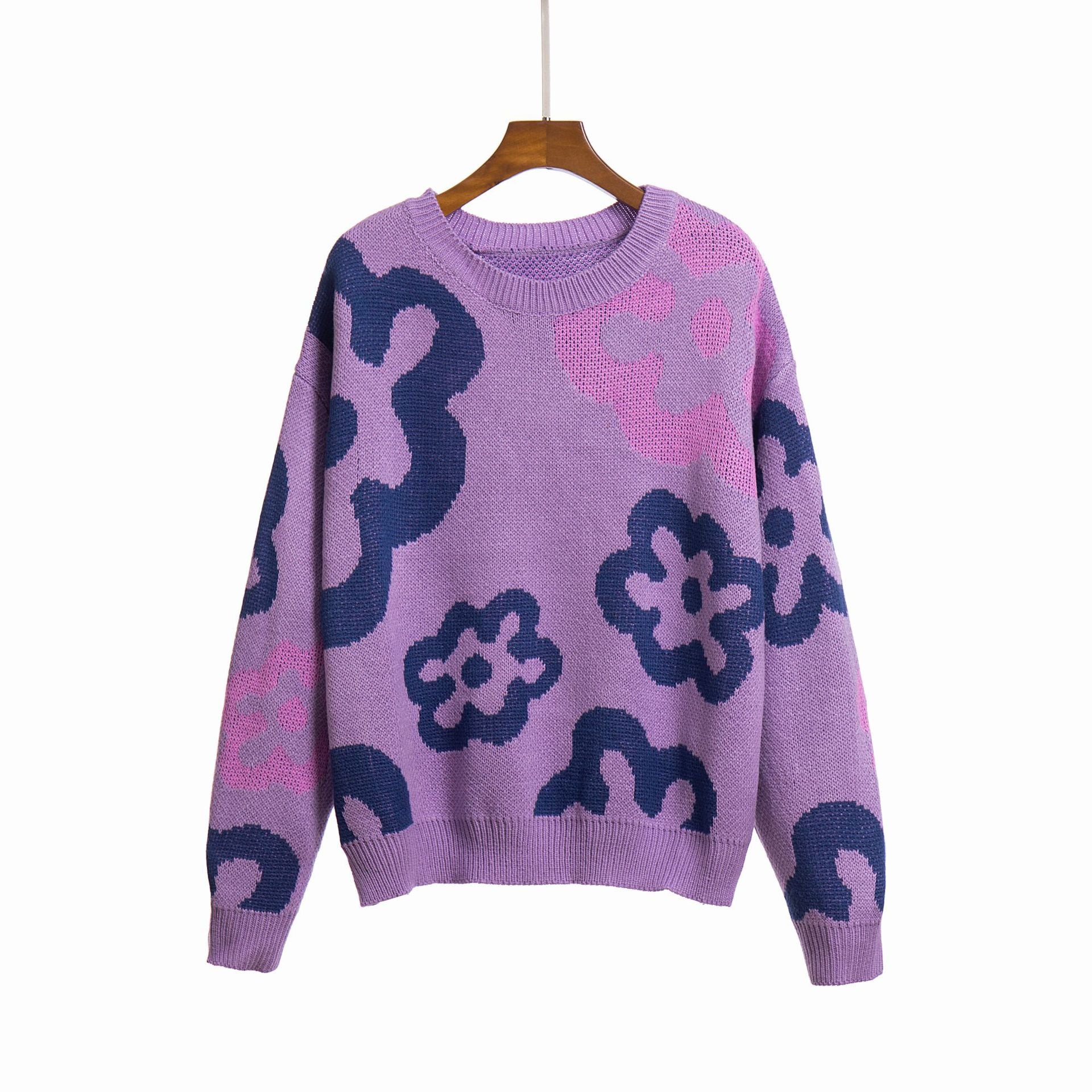 Damen - Lila Sweatshirt - Weicher Baumwolle - Bequemes Blümchenmuster - Perfekt für lässige Anlässe
