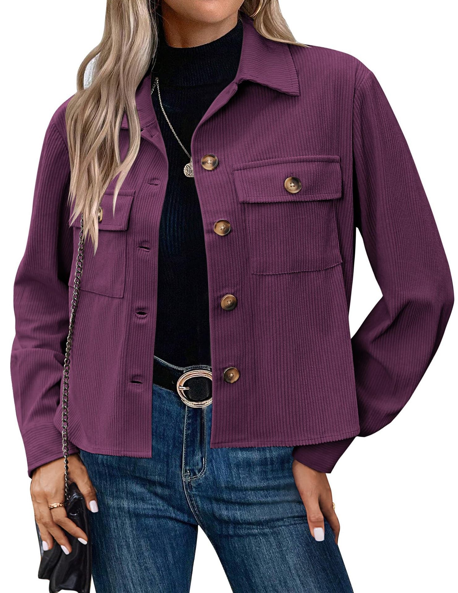 Damen - Cordjacke - Brusttaschen - Bequemer Stil für jeden Anlass