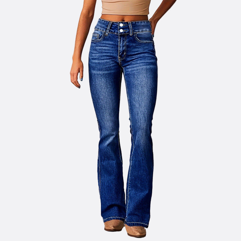 Damen - Ausgestellte Denim-Jeans - Hohe Taille - Trendy und Bequem für jeden Anlass
