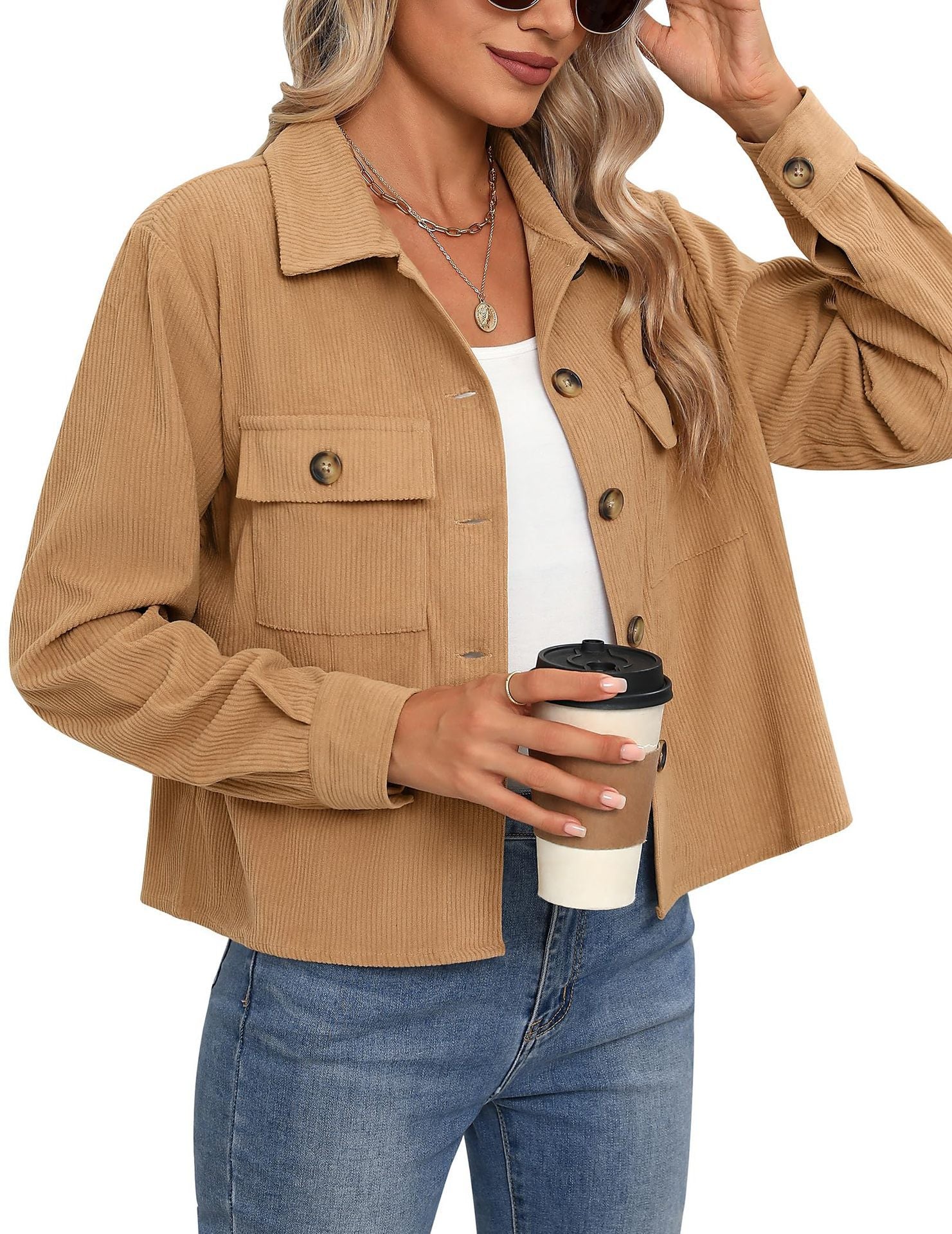 Damen - Cordjacke - Brusttaschen - Bequemer Stil für jeden Anlass