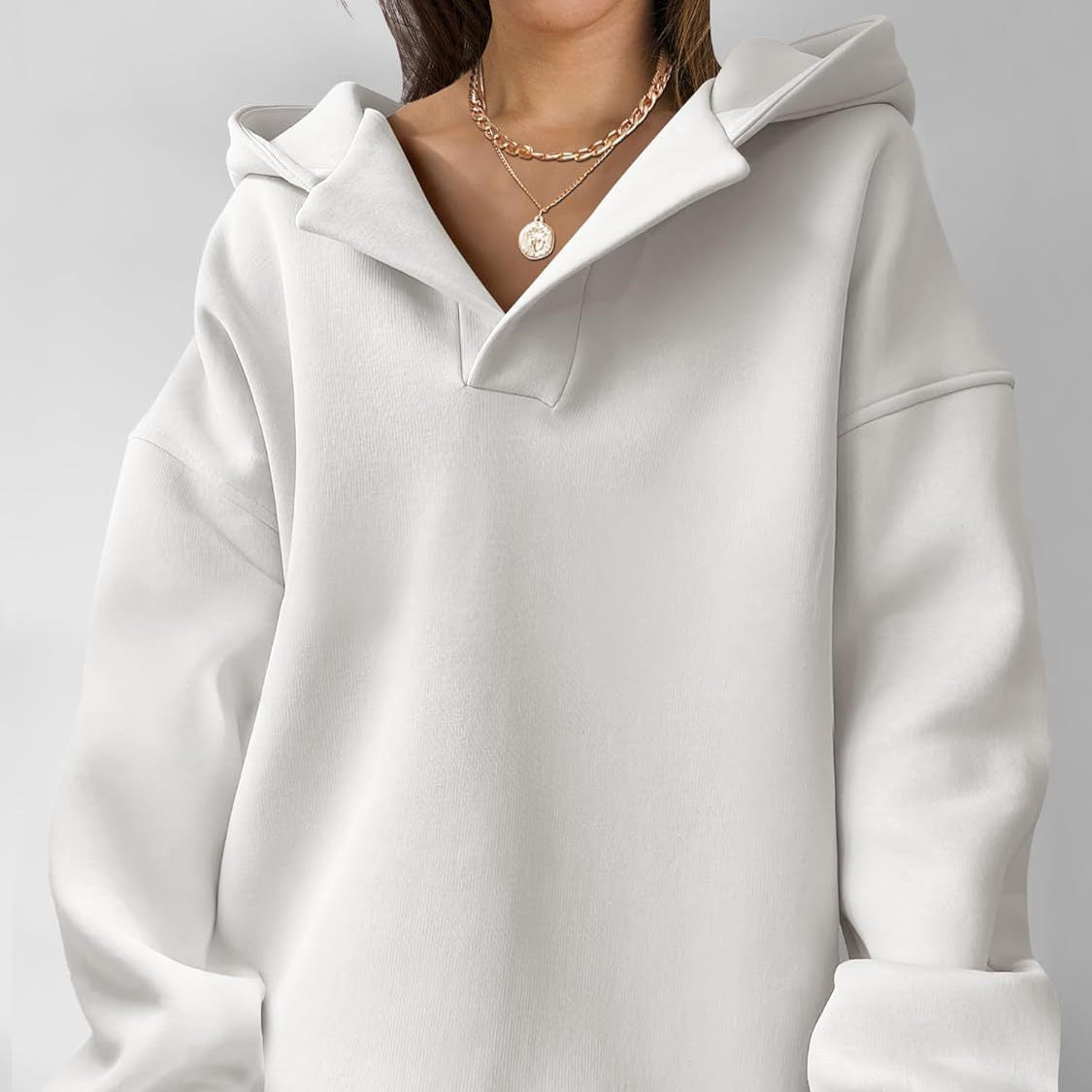 Damen - Übergroßer Kapuzenpulli - V-Ausschnitt - Bequem und Stylisch für jeden Anlass