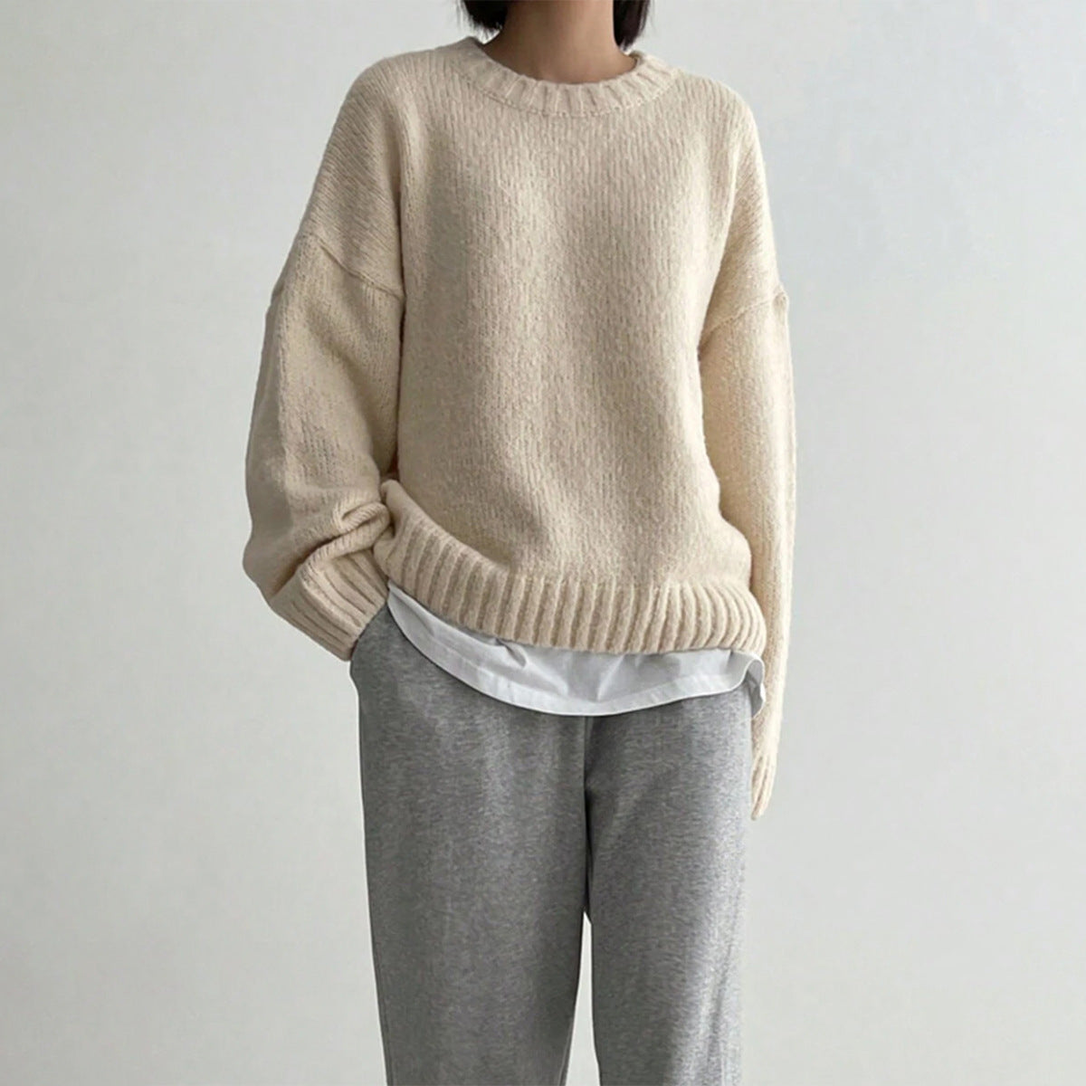 Damen - Oversized Strickpullover - Bequemer Rundhalsausschnitt - Stylischer Look für jeden Anlass