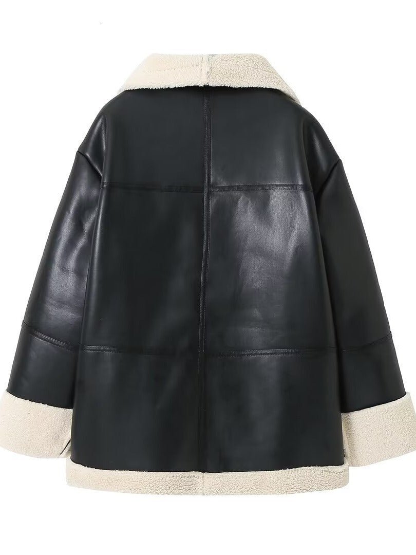 Damen - Kunstlederjacke - Fleecefutter - Stylisch und Bequem für jede Gelegenheit