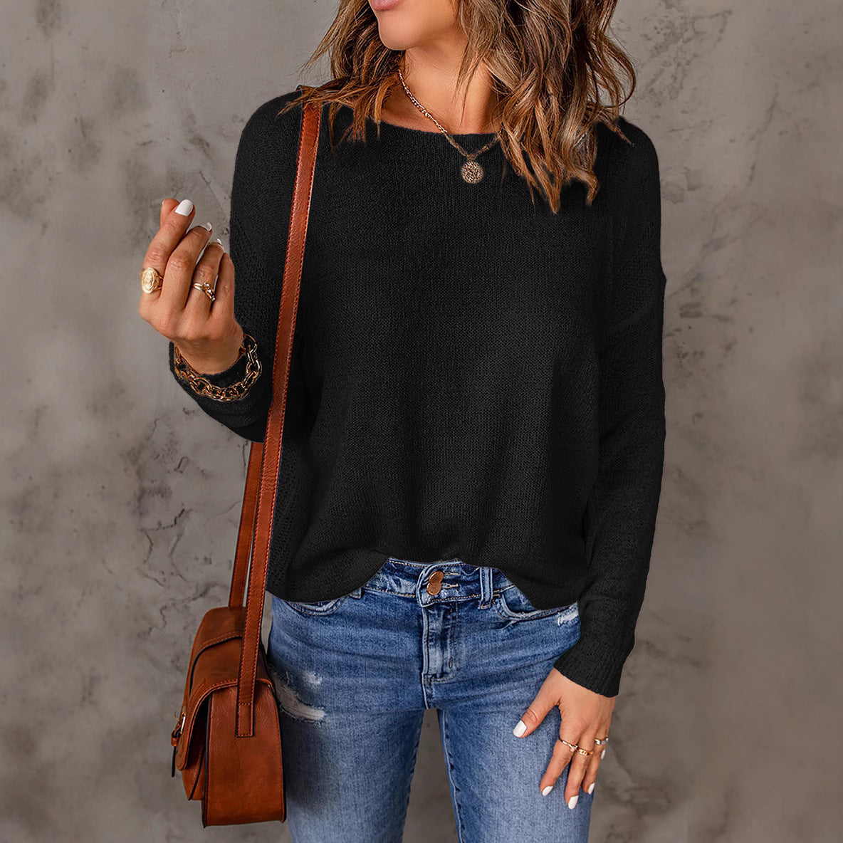 Damen - Eleganter lässiger Strickpullover - Weit geschnitten - Perfekt für jeden Anlass